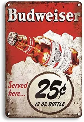 

Classic Red Beer Served Here Poster Metal Plaque Tin Sign Bar Bistro Club Club House Wall Decoration Vintage Metal Plate