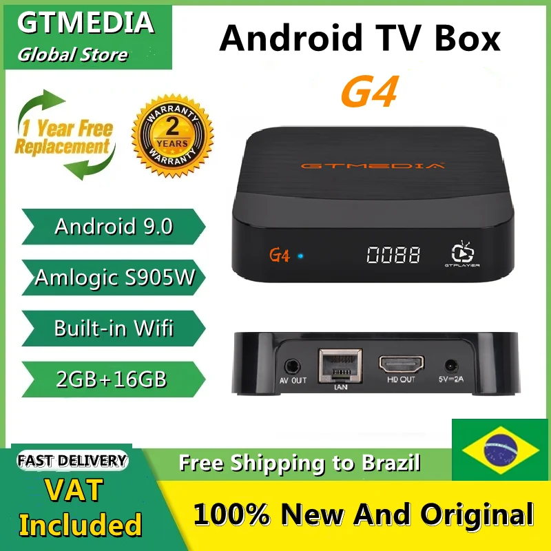 

ТВ-приставка GTMEDIA G4 Android 9,0 Amlogic S905W 2gbram + 16gbrom Smart TV Box 4K 3D 2,4 ГГц с BT Google Voice, пульт дистанционного управления