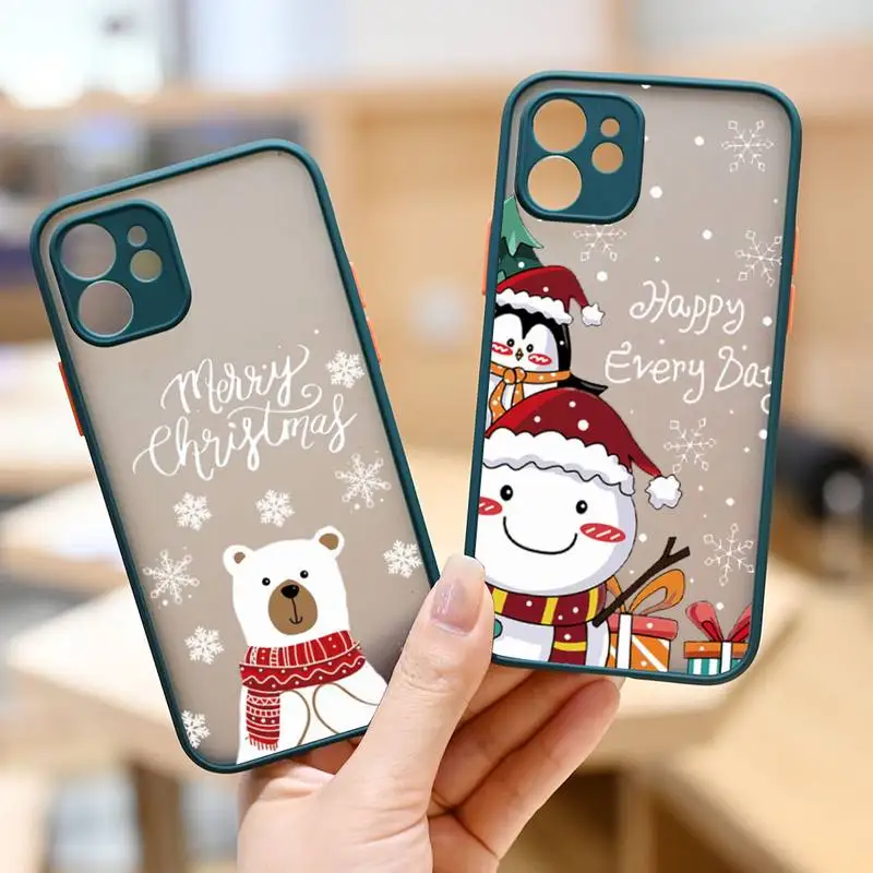 

New year and merry christmas elk bear Phone Case Dark green matte transparent iPhone 7 8 x xs xr 11 12 pro plus max mini