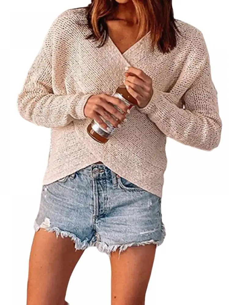 

Autumn New Style Ladies V-Neck Long-Sleeved Pullover Casual Sweater Solid Bottom Slim Top Women