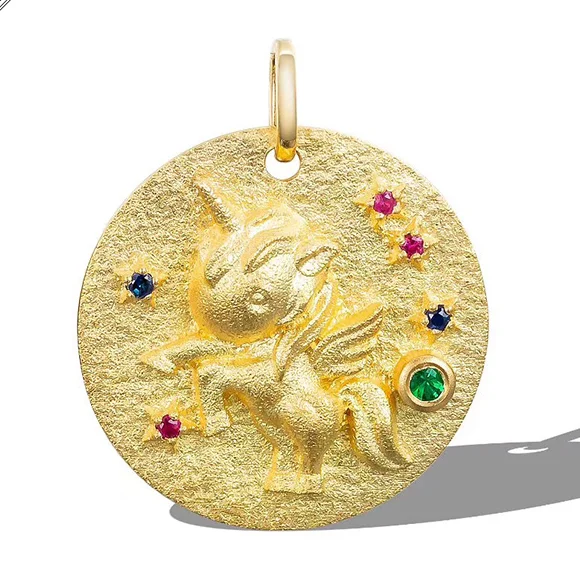 Unicorn Aazuo Настоящее 18 К желтое золото натуральный Изумрудный синий сапфир рубин прекрасный Dumbo кулон без цепи одаренный для женщин ребенок Au750 - Цвет камня: Unicorn