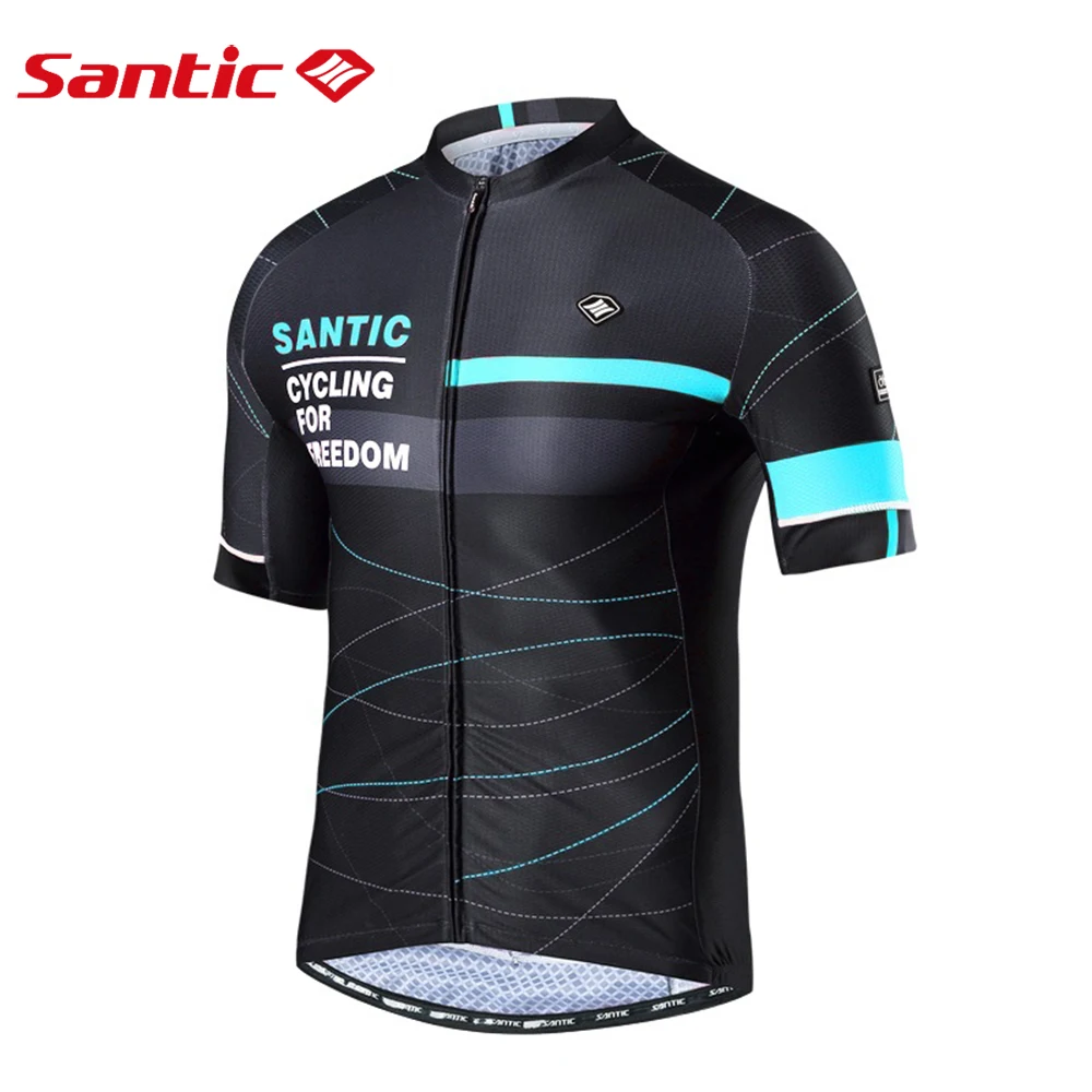 

Santic Men's Cycling Jersey Short Sleeve Full Zipper MTB Bike Shirts Quick-Dry Breathable Reflective Bicycle Tops Asian Size