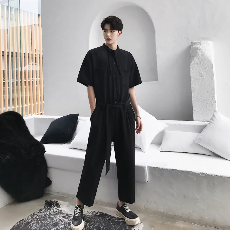 

Men Women Bow Collar Fashion Casual Overalls Pant Male Street Hip Hop Dancer Jumpsuit Harem Trousers Ankle-length Pants Loose