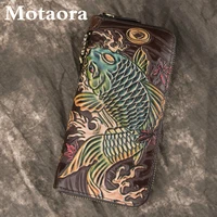 motaora luxury vintage wallet 2021 new retro handmade embossed purse genuine leather men women clutch multifunction card holder