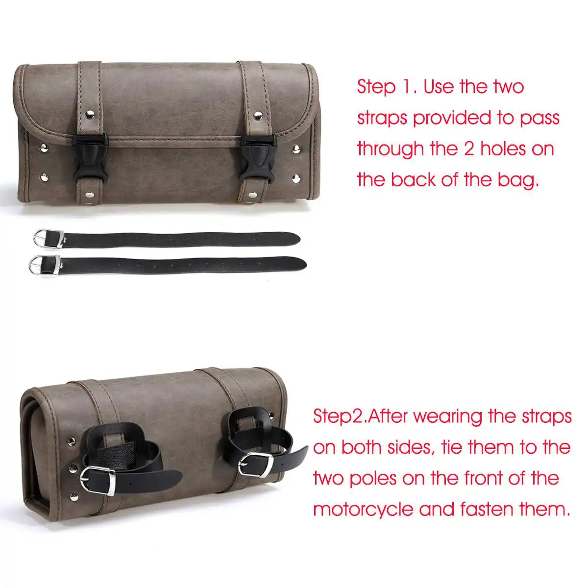

Universal Motorcycle Fork Tool Bag PU Leather Luggage Gloves Raincoat Storage Pouch Retro Brown Front Rear Saddlebag Waterproof