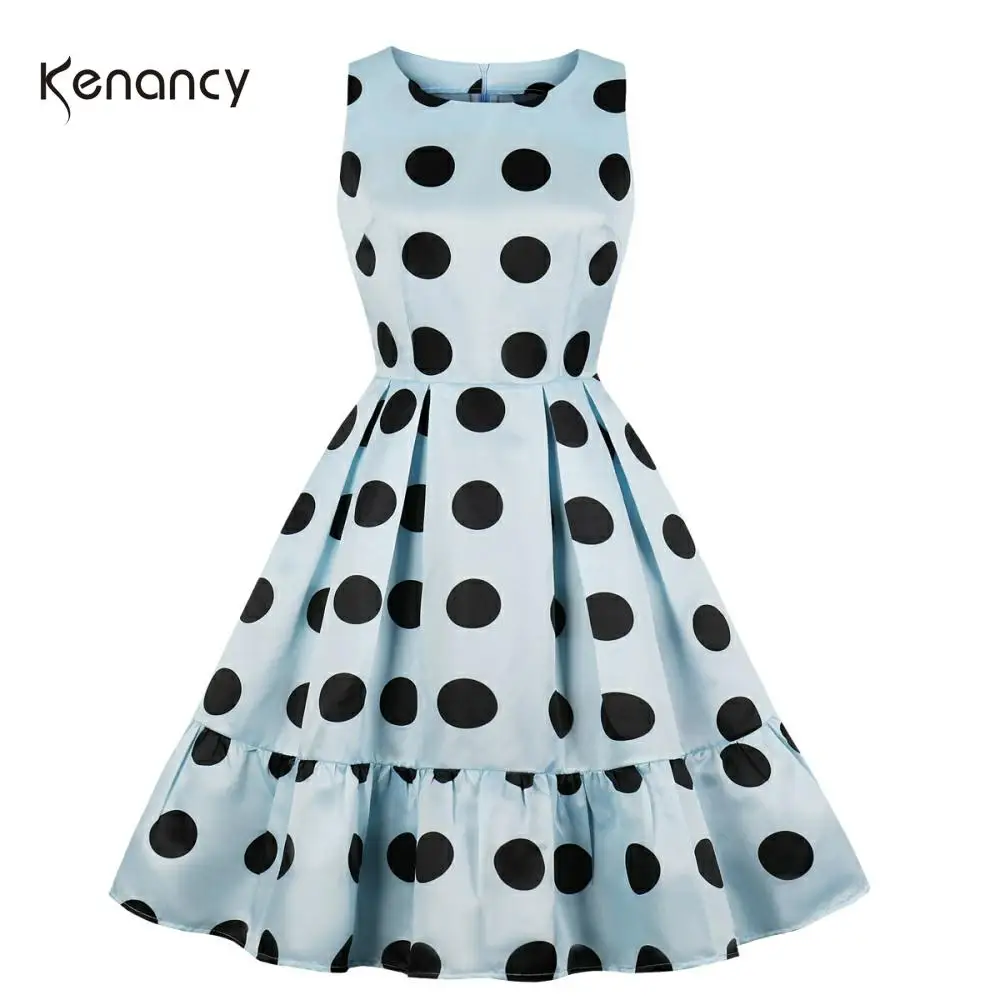 Женское винтажное платье Kenancy в горошек с круглым вырезом без рукавов и высокой