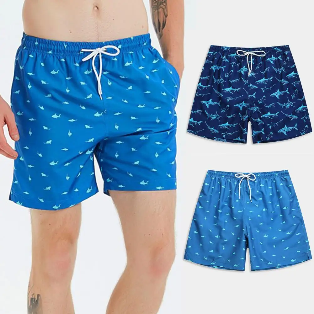 

Men's Beach Shorts Quick Dry Shark Print Casual Men Drawstring Loose Shorts Breathable Summer Male Shorts Sportswear Streetwear
