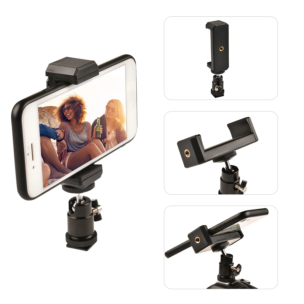 

Universal Smartphone Tripod Adapter Cell Phone Holder Mount with Hot Shoe Ball Head for iPhone Android Mobile Phone