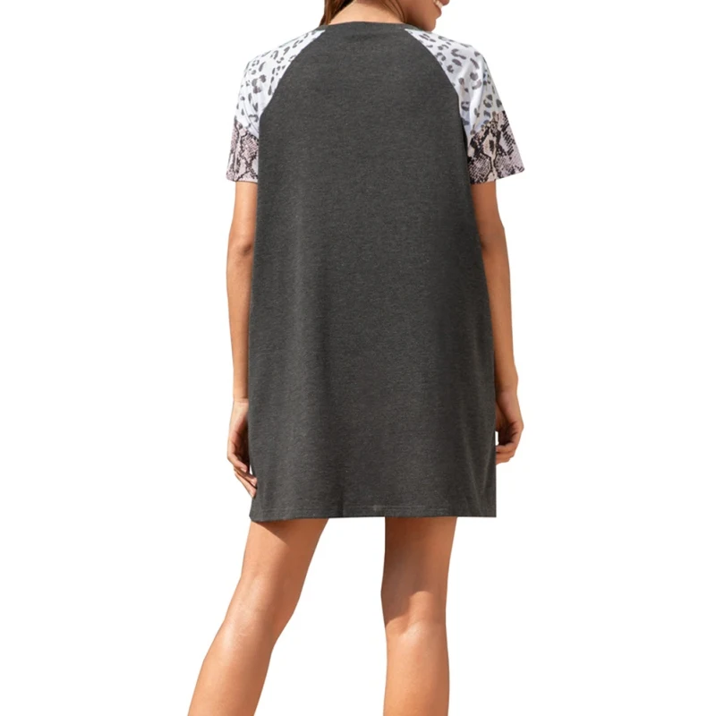 

Women Summer New Round Collar Casual Print Splicing Loose Dress