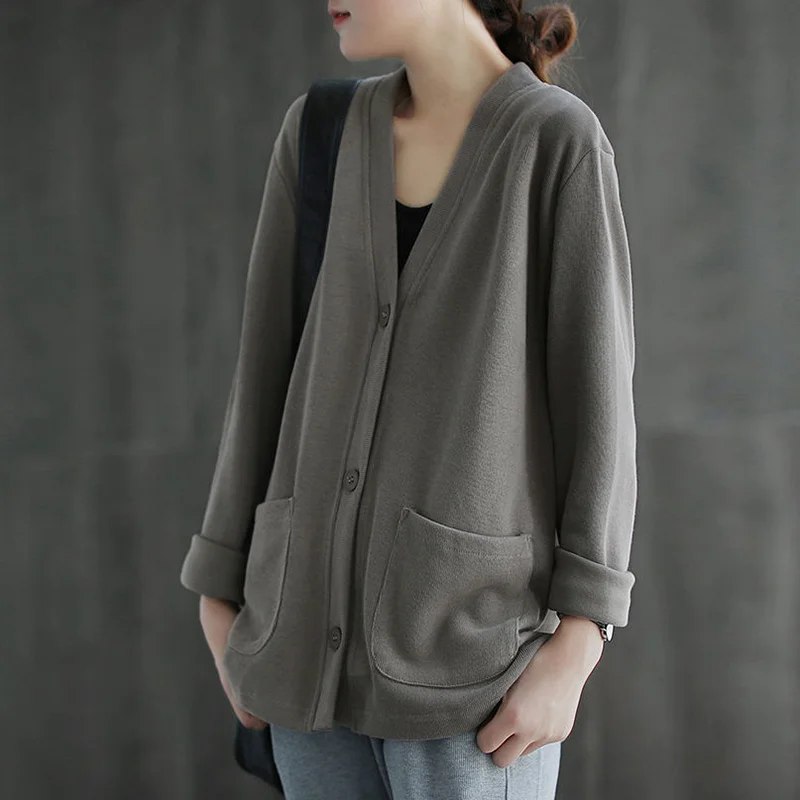 

Осень/зима, корейский простой стиль, Женский Свободный Повседневный тонкий кардиган, Топ