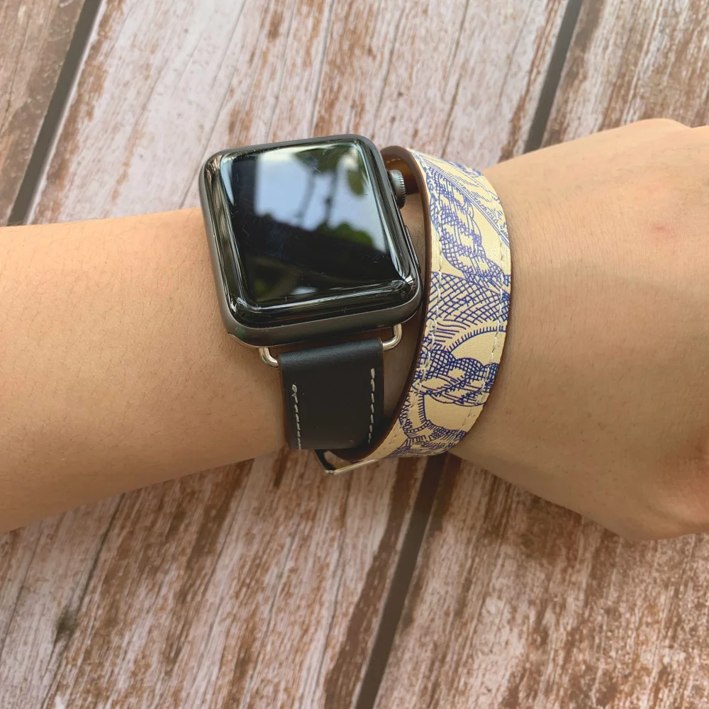 Роскошный ремешок с двумя петлями для Apple Watch 38 мм 40 из натуральной кожи iWatch