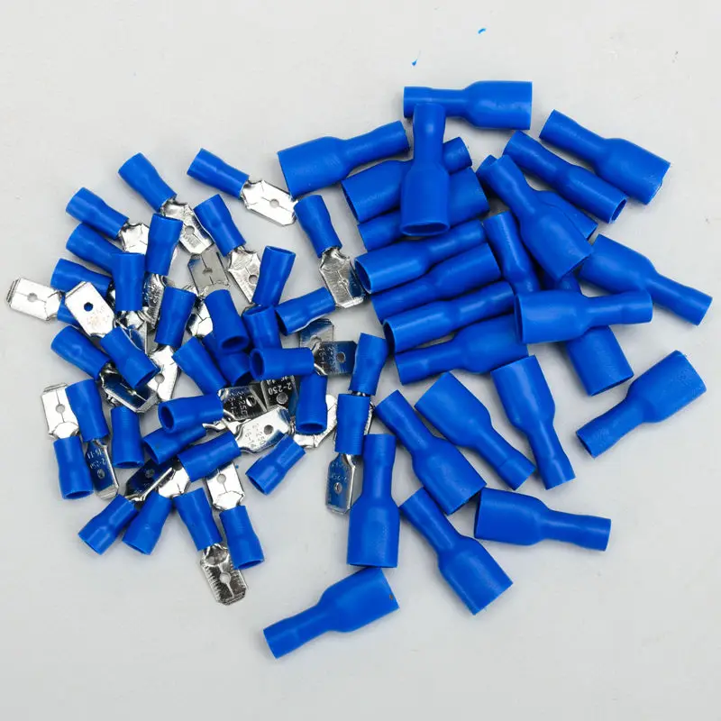 

100pcs Male& Female Insulated Spade Wire Crimp Terminal Cable Connectors 6.8mm*0.8mm Insulated wire crimp connector kit 15A