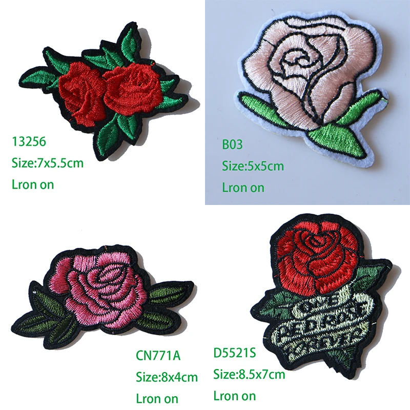 Роза с листочками в любовь Вышитые заплаты для одежды DIY полосатая одежда стиле