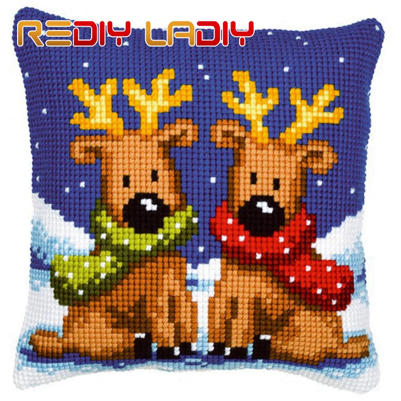 Сделай Сам Вышивка крестом Наволочка на подушку оленей Близнецы подушка в виде