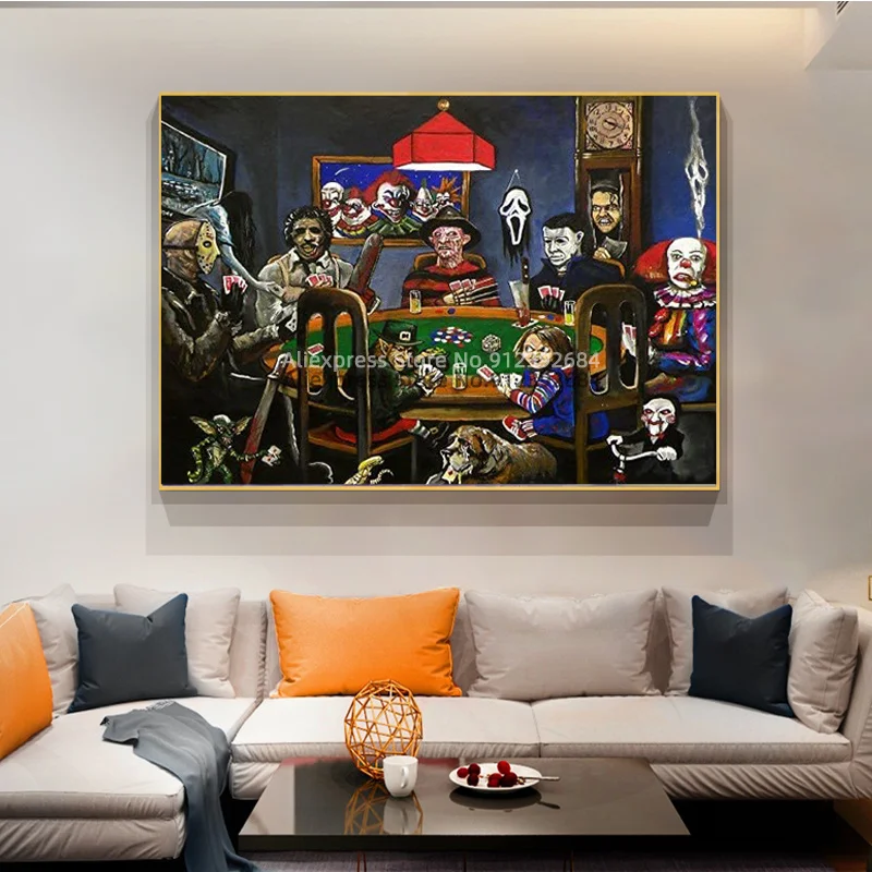 Страшный фильм легендарные персонажи играющие в рукоятку настенное искусство