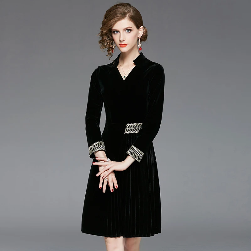 Новое Осеннее модное женское платье ретро Плиссированное облегающее с высокой