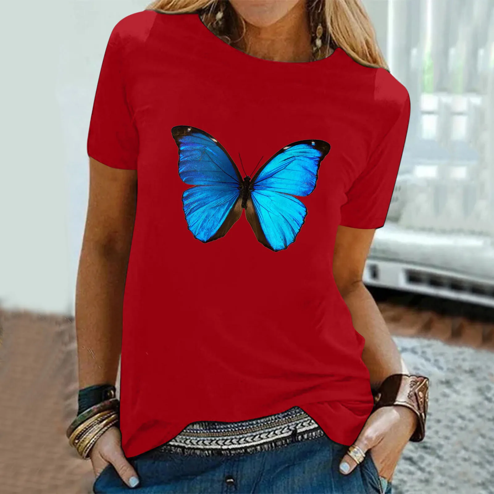 

Женские футболки с принтом бабочки, топы, Повседневная футболка с коротким рукавом, корейская мода, уличная одежда, женская футболка