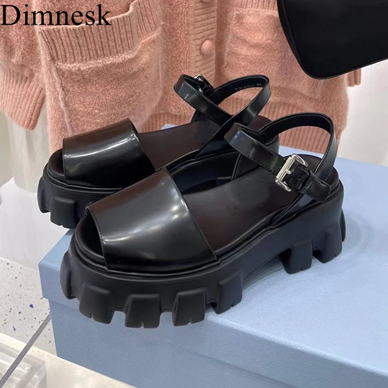 

Platform Fish Mouth Sandals Women Real Leather Non-Slip Thick Bottom Gear Ankle Buckle Sandalias Summer Casual Shoes For Ladies