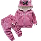 Детский спортивный костюм из 2 предметов, зимняя одежда, спортивный костюм с капюшоном для маленьких мальчиков и девочек, повседневные плотные костюмы для малышей, 2019