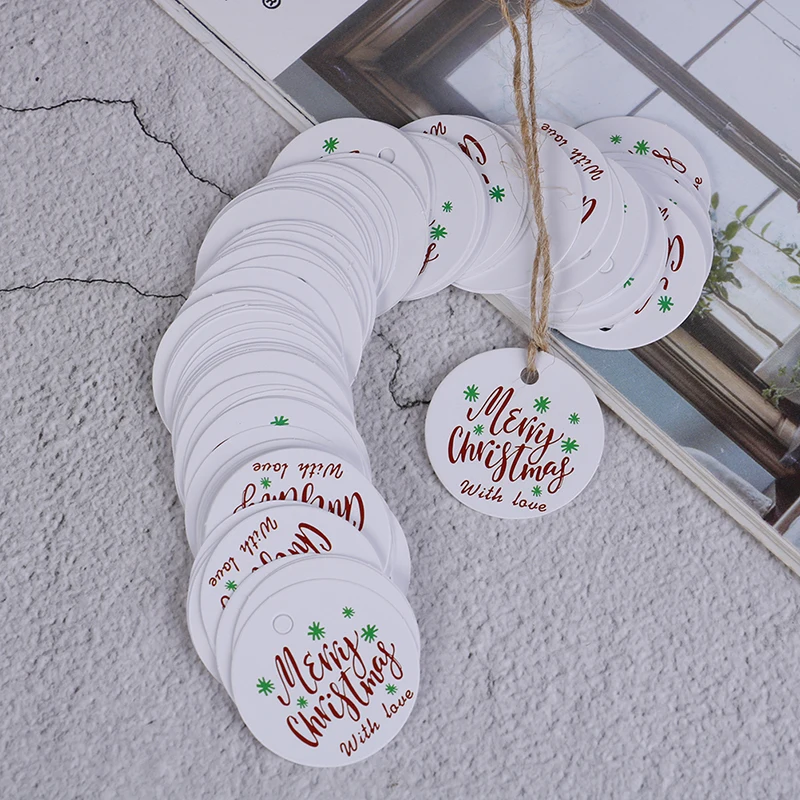 100PCS/Lot Garland Merry Christmas Round Paper Tags Gift Labels Party Favors Wrapping Supplies Decor | Дом и сад