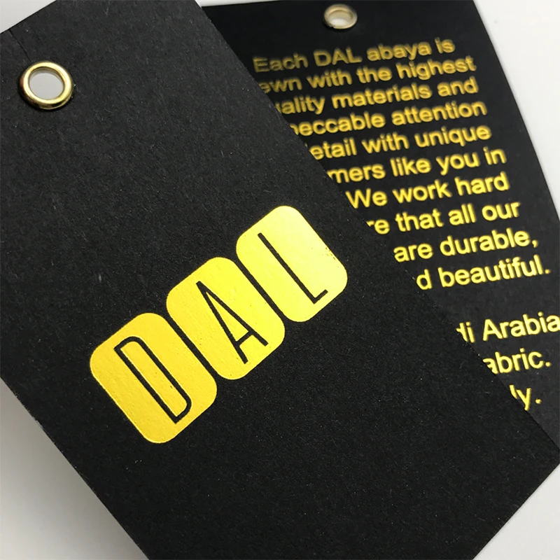 

Free shipping Custom Brand Logo Hang Labels Golden Foiling thick Black Cardboard Swing Paper Tags for Clothing