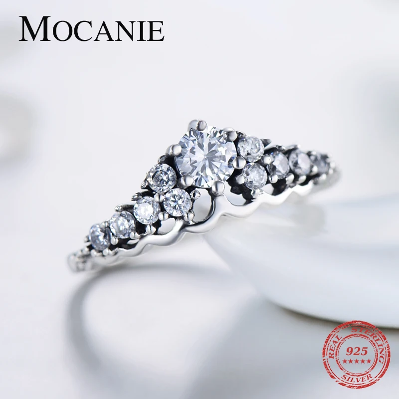 

Mocanie New 925 Sterling Silver CZ Stone Princess Queen Exquisite Crown Finger Ring for Women Luxury Wedding Engagement Jewelry