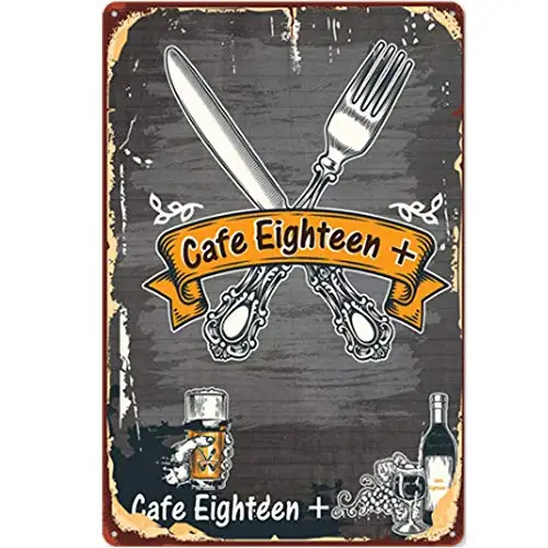 

Original Retro Design Cafe Eighteen Tin Metal Signs Wall Art | Thick Tinplate Print Poster Wall Decoration for Cafe/Kitchen/Coff