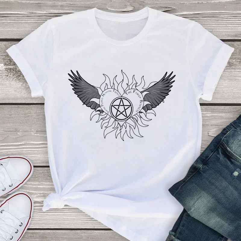 

Oversized T-shirt Supernatural Winchester Bros T Shirt Women summer streetwear T-Shirts top Hip Hop Casual O-neck ladies T-shirt