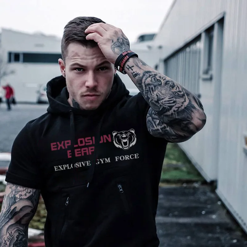 Толстовка мужская с коротким рукавом Модная хлопковая кофта для бодибилдинга и