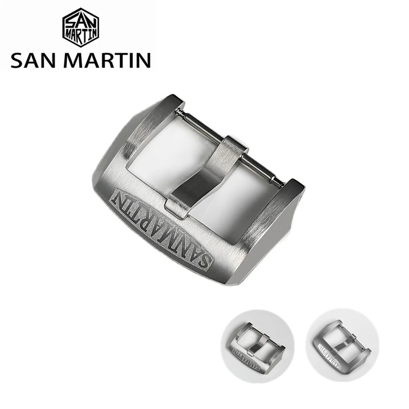 San Martin-correa de reloj para hombre, accesorio Universal de acero inoxidable 316L, con hebilla de Pin de 18mm, 20mm, 22mm, pulido con chorro de arena