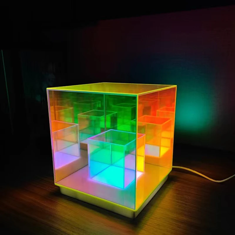 LED 3D Night Light Acrylic Desktop Decoration DC5V USB Rubik's Cube Box Colored Light Bedroom Bedside Light Bar Cube Decoration
