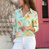 spring new floral print shirt tops ladies fashion turn down collar long sleeve elegant office work blouse women oversized 2022