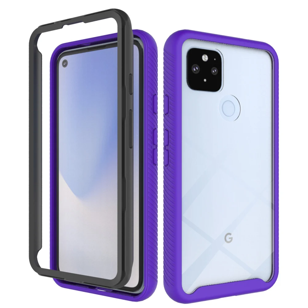 

Fashion 360 Heavy Armor Transparent Phone Case For Google Pixel 5 4A 3A 4 XL 5G 2 in 1 Silicone Shockproof Protection PC Cover