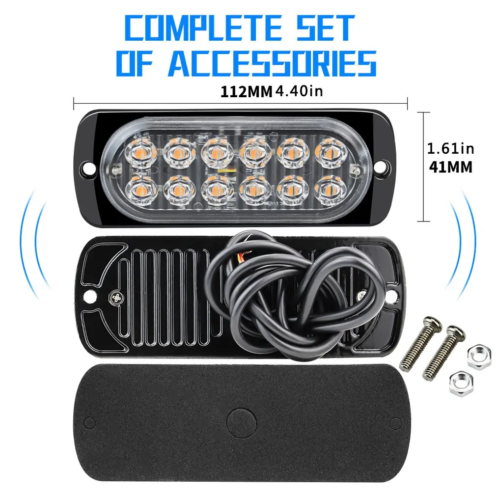 

4pcs 12 Strobe Led Amber Hazard Beacon Emergency Flashing Side Marker Light Bars Turn Signal Light Brake Light