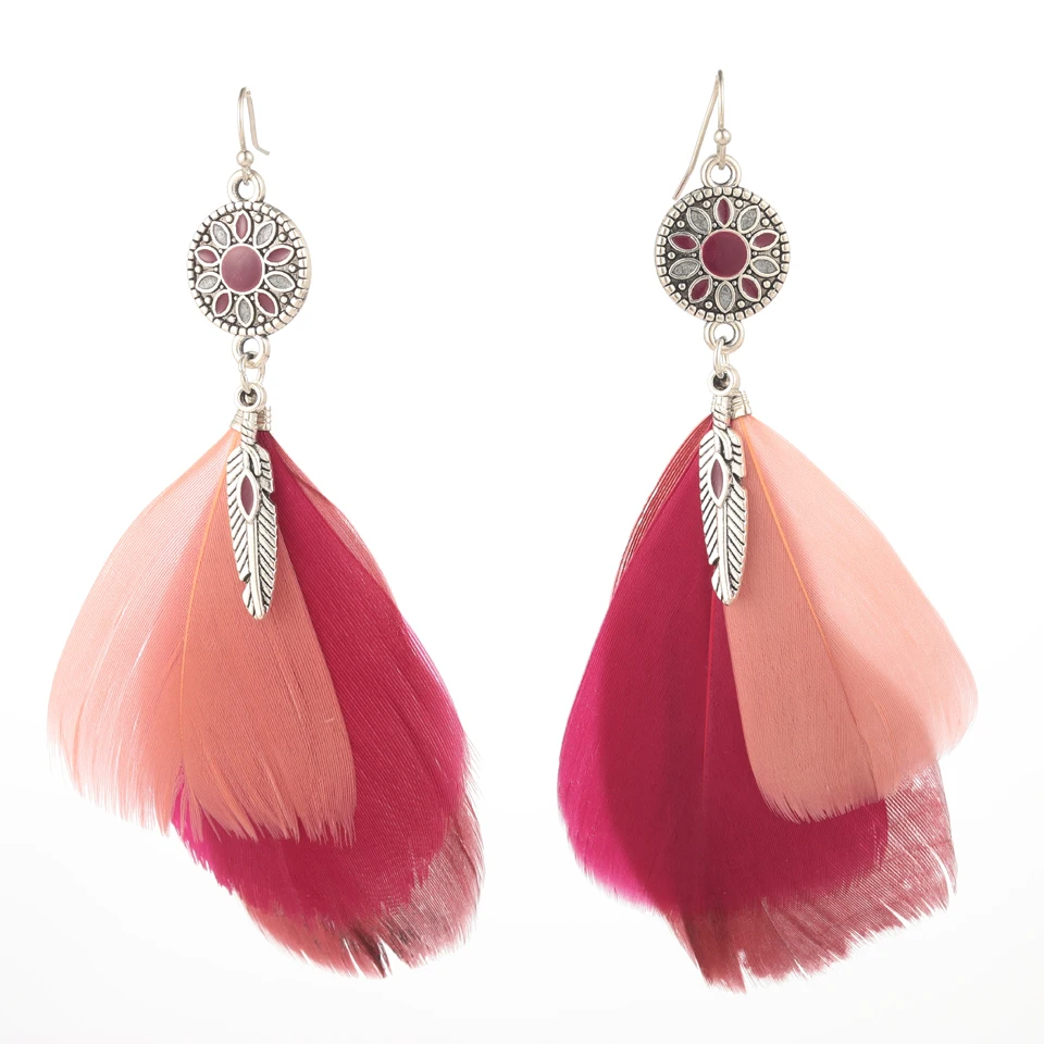 Элегантные серьги в стиле бохо ручной работы с красным пером 2019 Висячие для