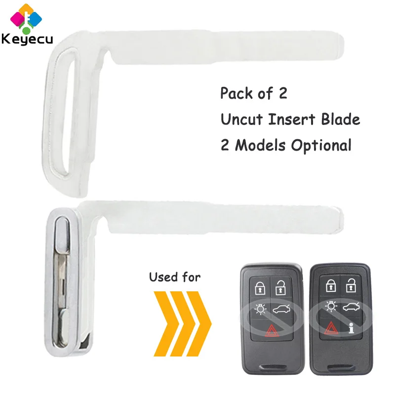 

KEYECU 2 Pieces Smart Remote Prox Uncut Insert Emergency Car Key Blade FOB for Volvo S70 V70 XC60 S60 S60L V40 V60 S80 XC70