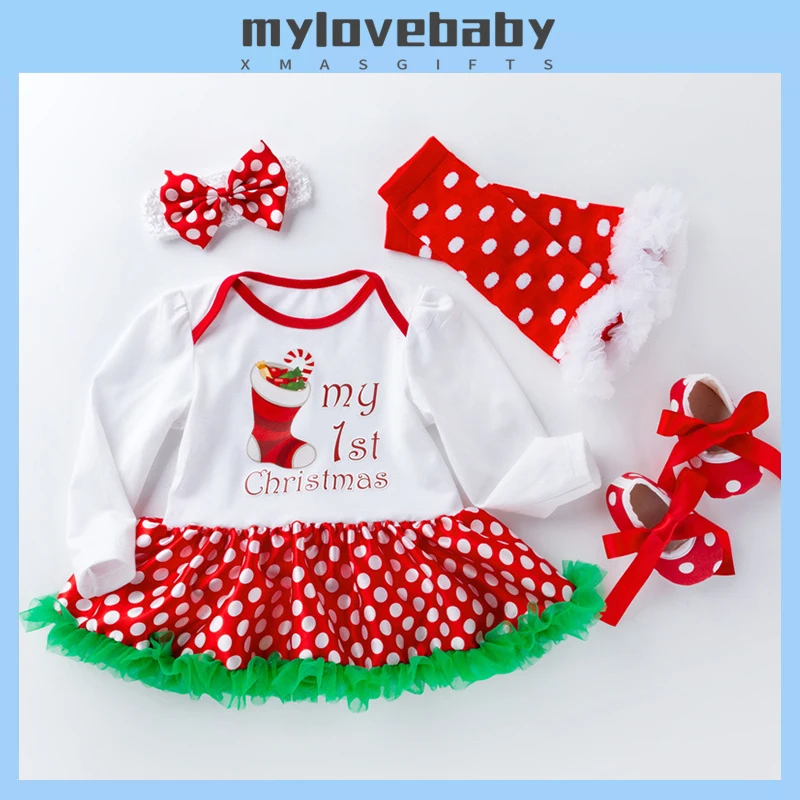 

Baby Girls Birthday Outfits Infant 1st 2 Year Party Christmas Clothes Set With Headband Santa New Year Bodysuit Pettiskirt Suit
