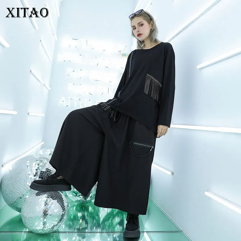 Женские широкие брюки XITAO элегантные плиссированные до щиколотки с карманами и