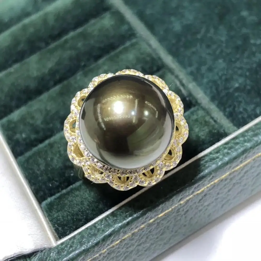Женское кольцо из серебра 925 пробы с натуральным жемчугом 13-14 мм | Украшения и