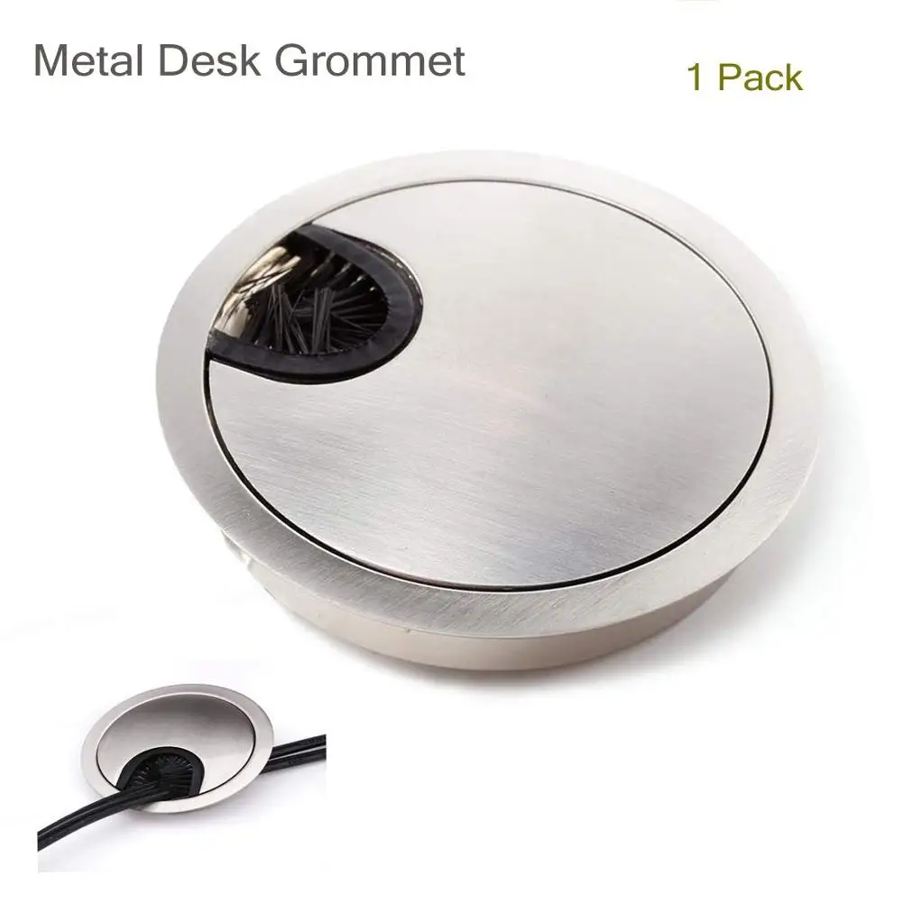 

60mm Metal Threading cover Cable Desk Grommet with Brush Opening Desk Surface Port Hole Covers for Wire Organizer 1PCS