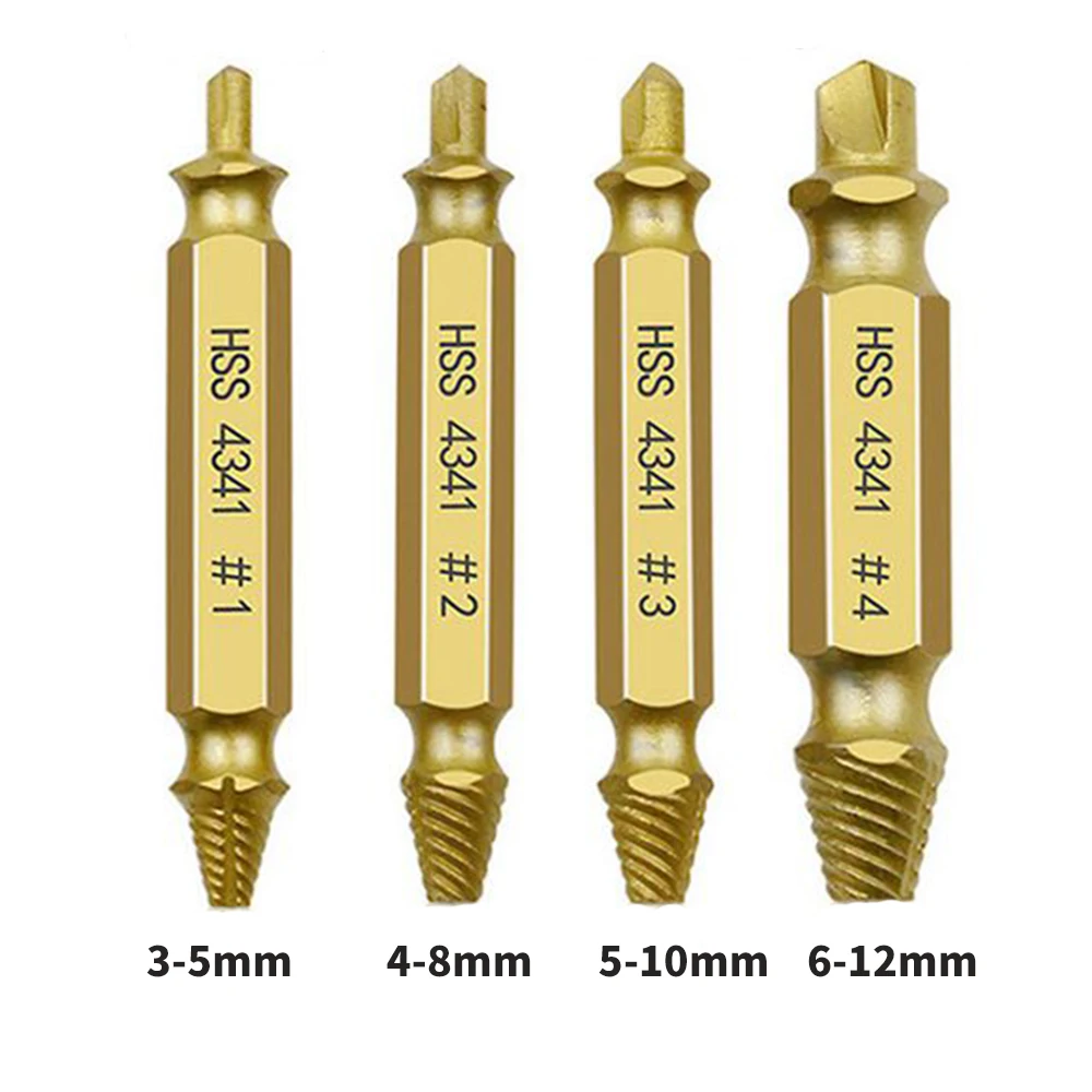 

HSS 4341Gold Damaged Screw Extractor Damaged Drill Bits Double Side Durable Speed Out Easy out Screw Remove Stripping Tool