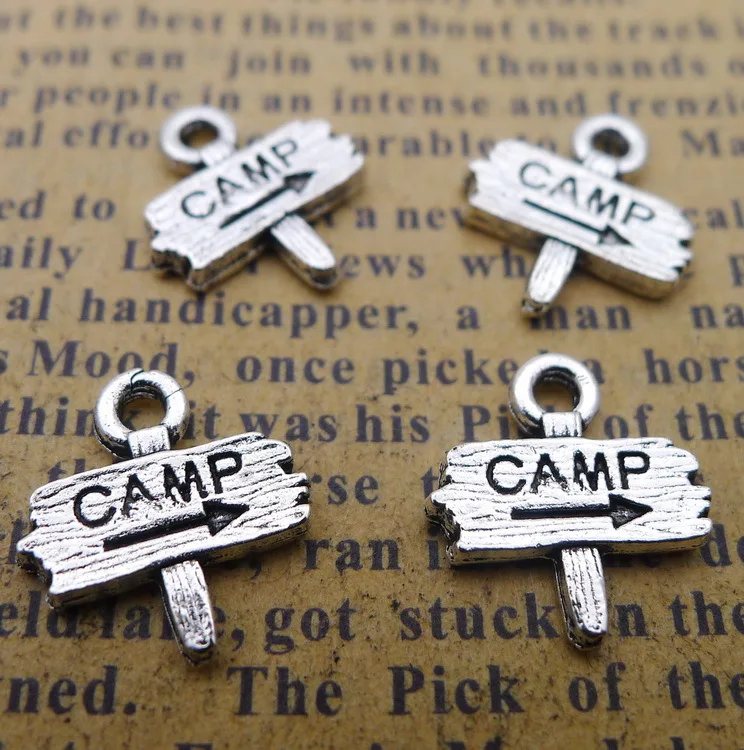 20pcs/Lot 12x13mm Antique Silver Color Camp Indicator Sign Charms Pendant For Jewelry Making DIY Jewelry Findings