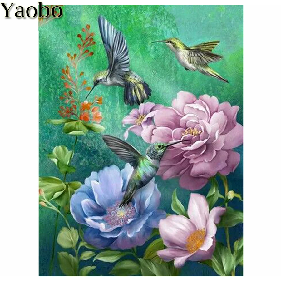 

Алмазная 5d Вышивка «сделай сам» с цветами и Колибри, алмазная картина, квадратный круглый крест