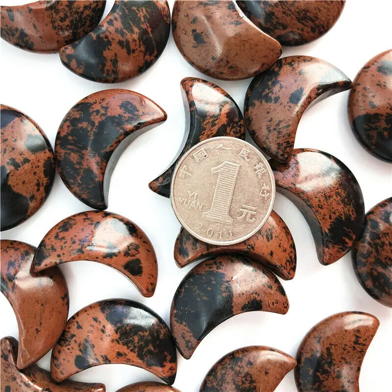 

1pc Natural Red Obsidian Stones Moon Shaped Crystal Gemstone Healing Reiki Craft Natural Stones and Minerals