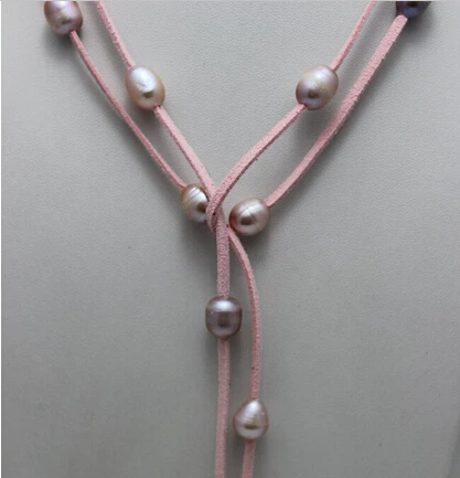 + 810 розовая кожа натуральные цвета фиолетовый пресноводный жемчуг ожерелье |