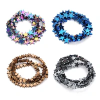natural stone blackgoldblue pentagram star hematite beads plated loose beads 15inch 6810mm for jewelry bracelet making