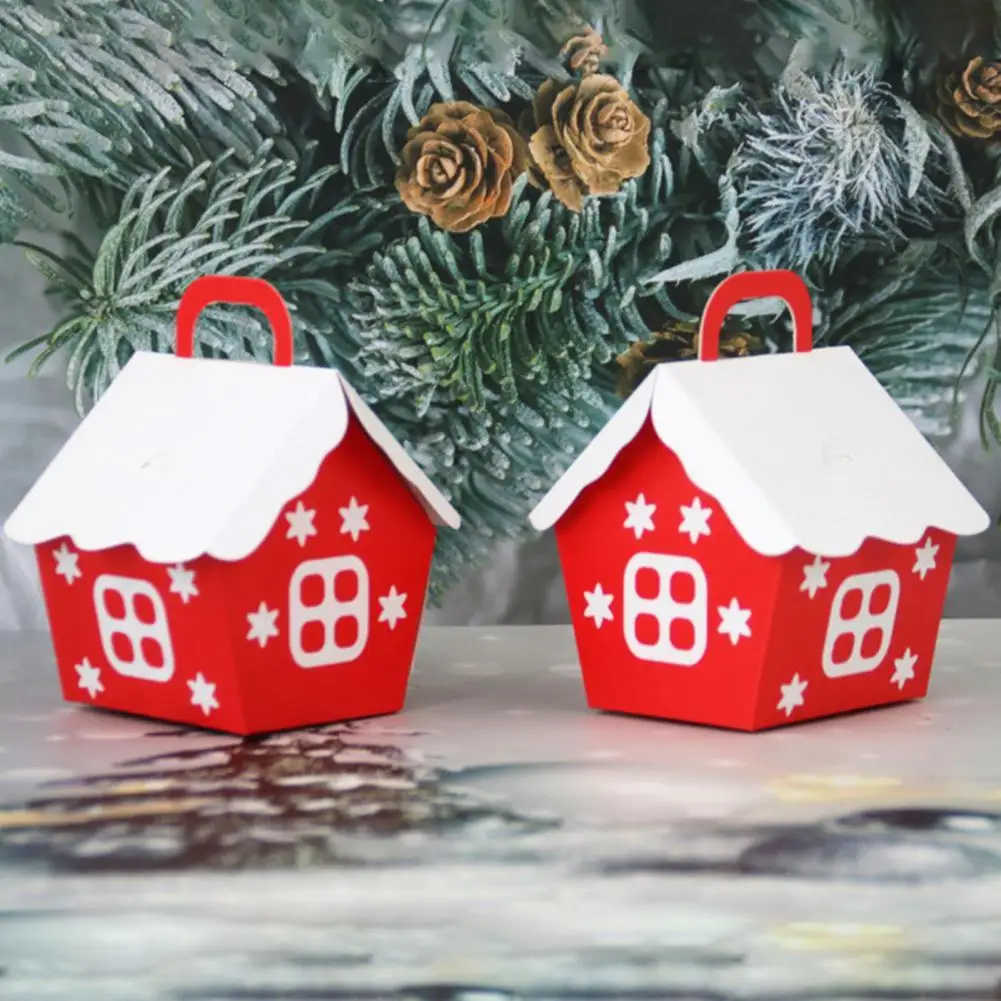 

50Pcs Gift Box Christmas House Pattern Multi-Function Paper DIY Wedding Favor Wrapping Boxes for Holiday