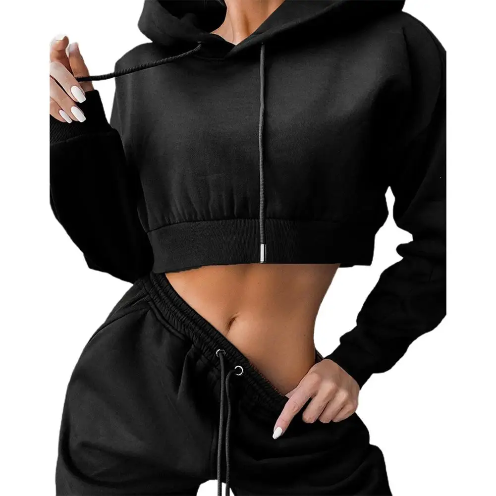 

Casual Autumn Winter Two Piece Set For Women Tracksuit Harajuku Hooded Sweatshirt And Elastic Waist Long Pant 2020 Solid Outfits