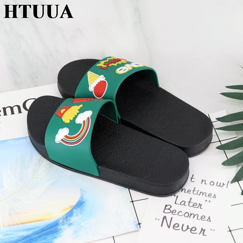 HTUUA/Новинка; корейские тапочки с мороженым; женские шлепанцы на плоской подошве; домашние Тапочки для ванной; пляжные вьетнамки; Летняя обувь; SX2176