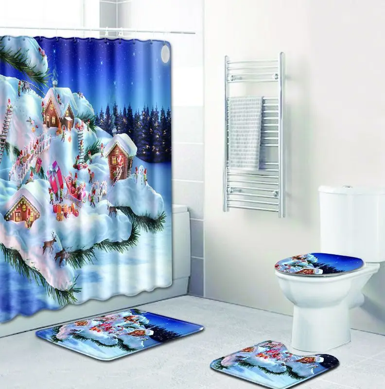 Рождественский коврик Zeegle для украшения ванной комнаты набор из 4 ковриков чехол